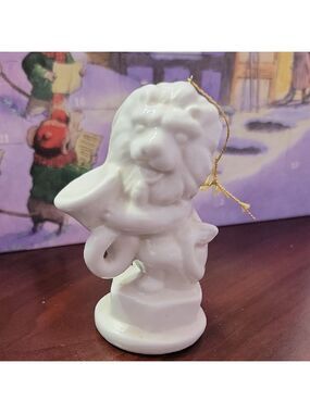 Vintage Lion Playing French Horn Ceramic Christmas ornament